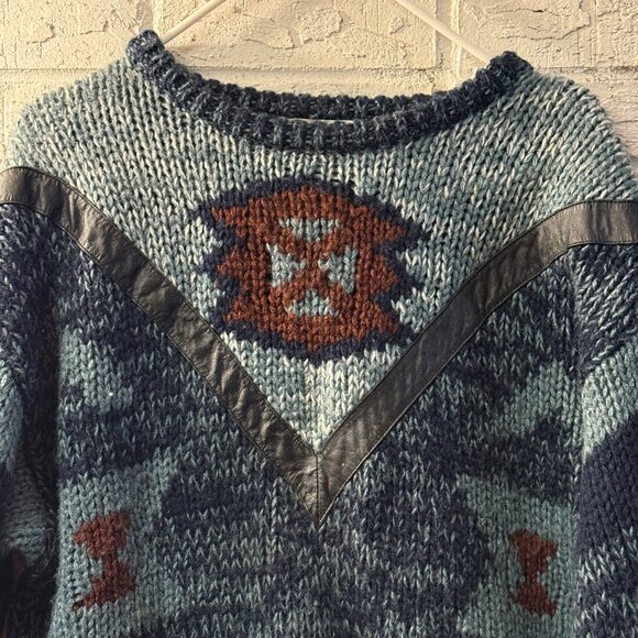 Vintage Pacific Club Chunky Knit Sweater with Leather Trim (L) - Picture 2 of 11